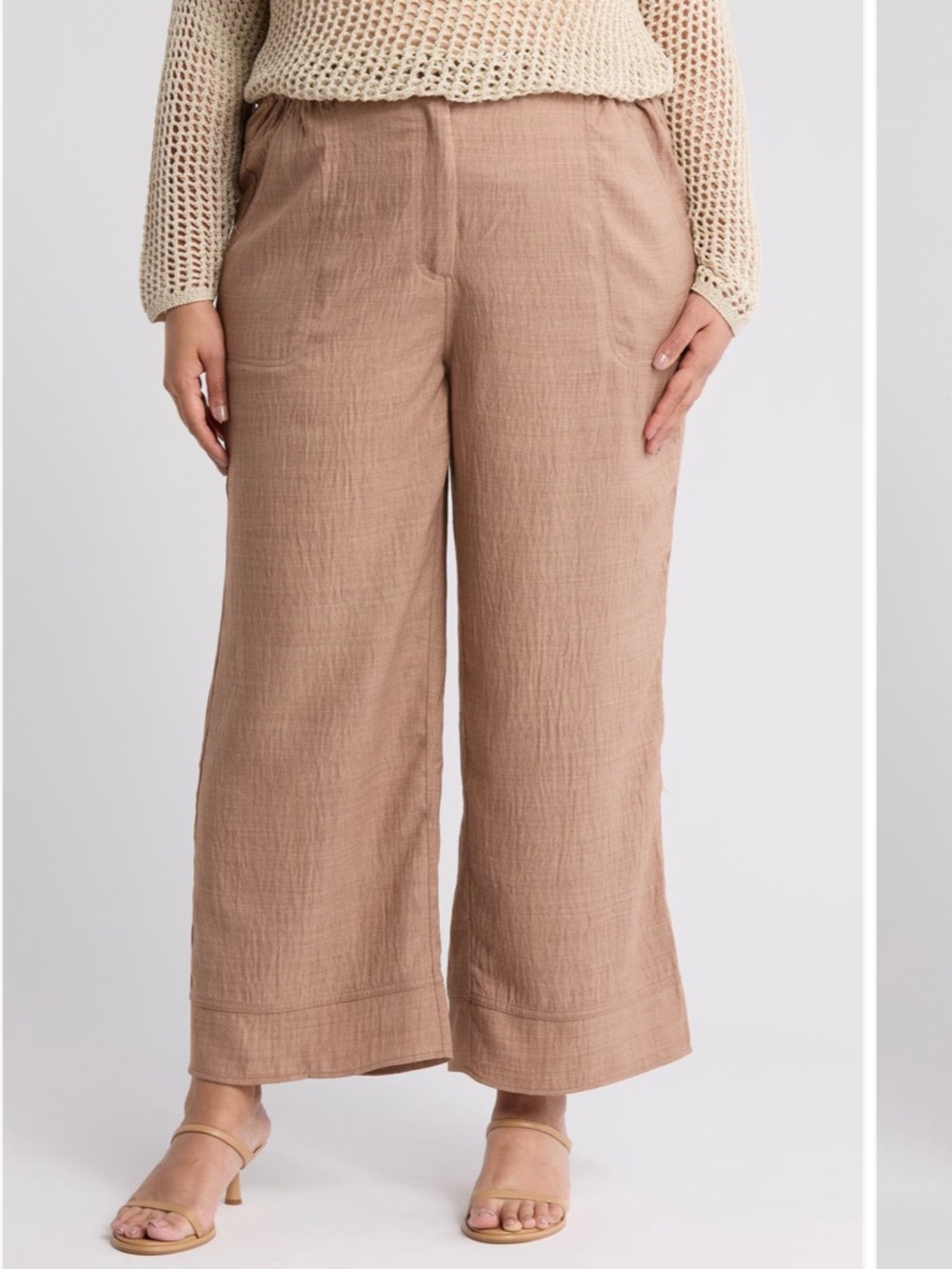 Max Studio Wide-Leg Linen Look Pants in Taupe